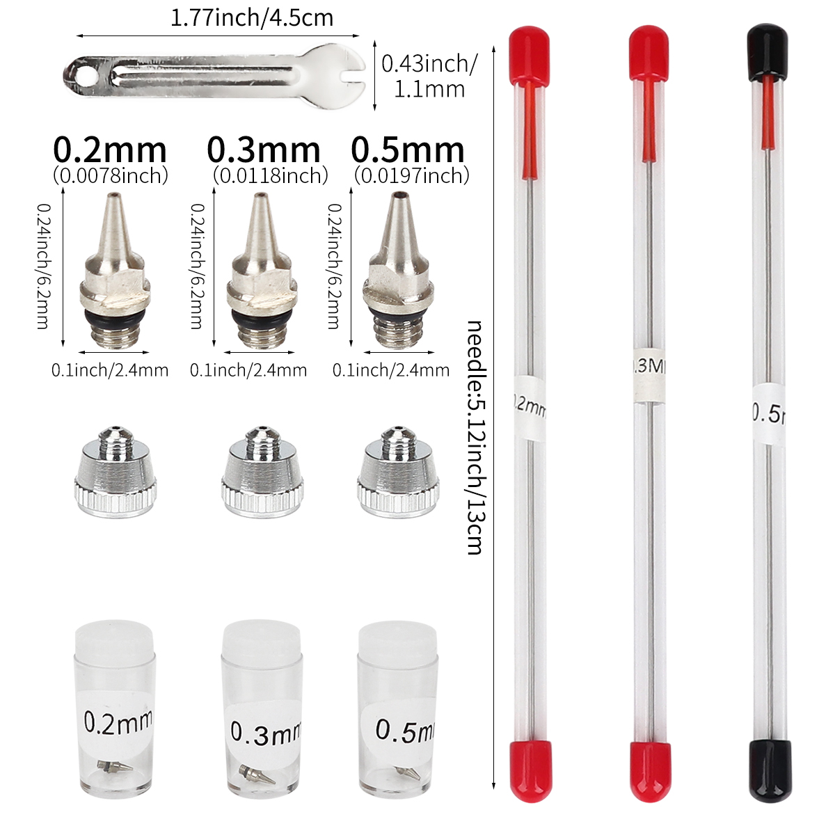 Airbrush Kit With Mini Compressor - 3Pcs Set 0.2/0.3/0.5Mm Airbrush Nozzle Jarum