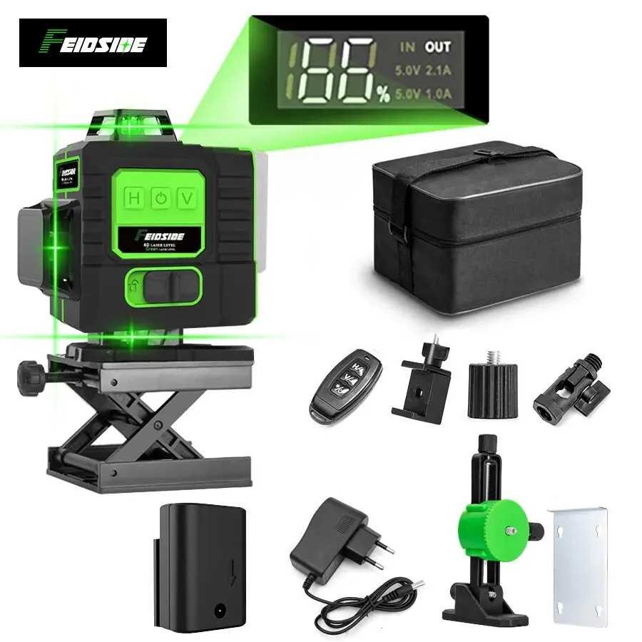 Laser Level 16 Lines 4D Green - FEIDSIDE 16/12 garis 4D/3D Laser, rata