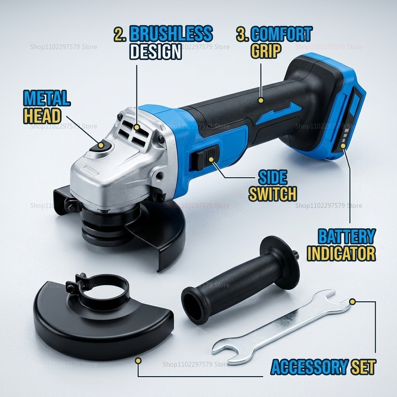 Brushless Angle Grinder Battery Powered - Gerinda Sudut Tanpa Kabel Tanpa Sikat