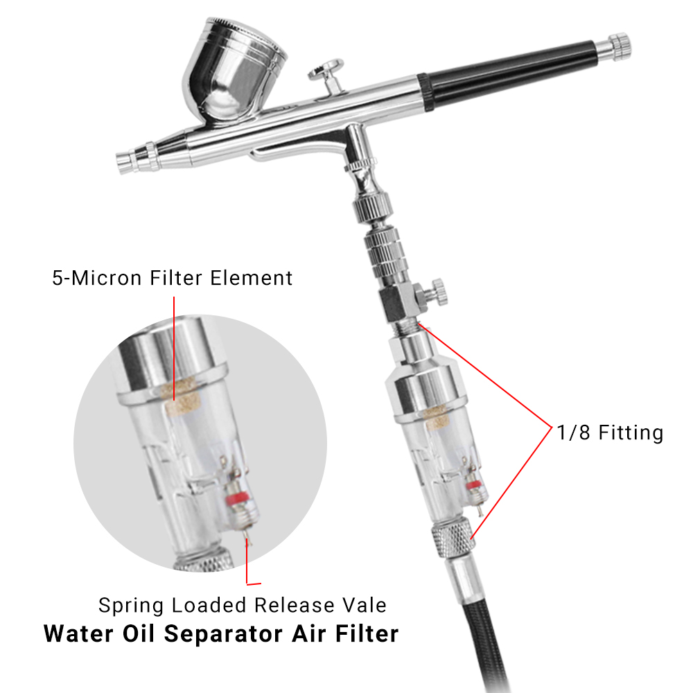 Penyaring udara 1/8 inci alira - Airbrush Kit With Mini Compressor ulasan dan harga