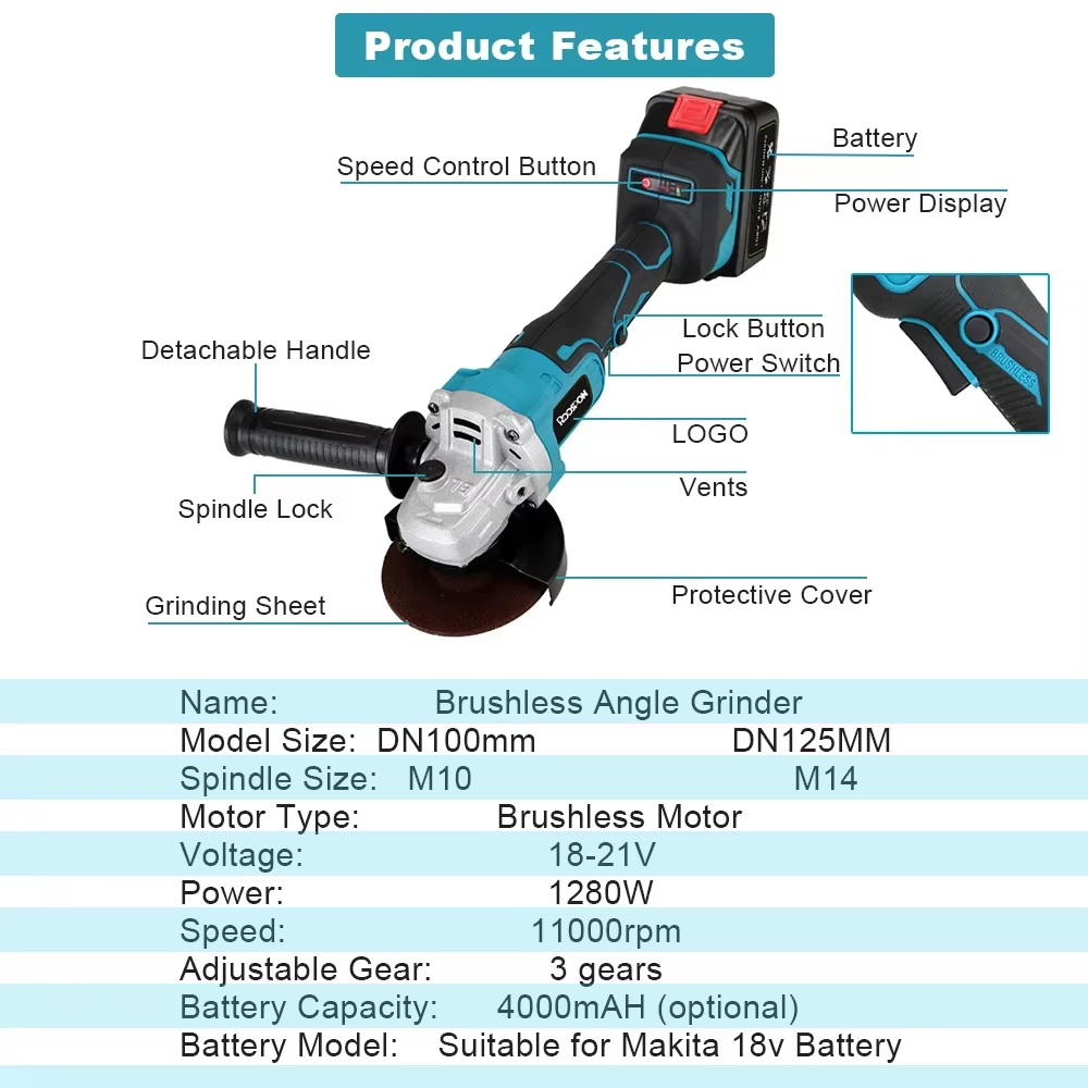 125/100Mm Penggiling Sudut Var - Brushless Angle Grinder Battery Powered ulasan dan harga