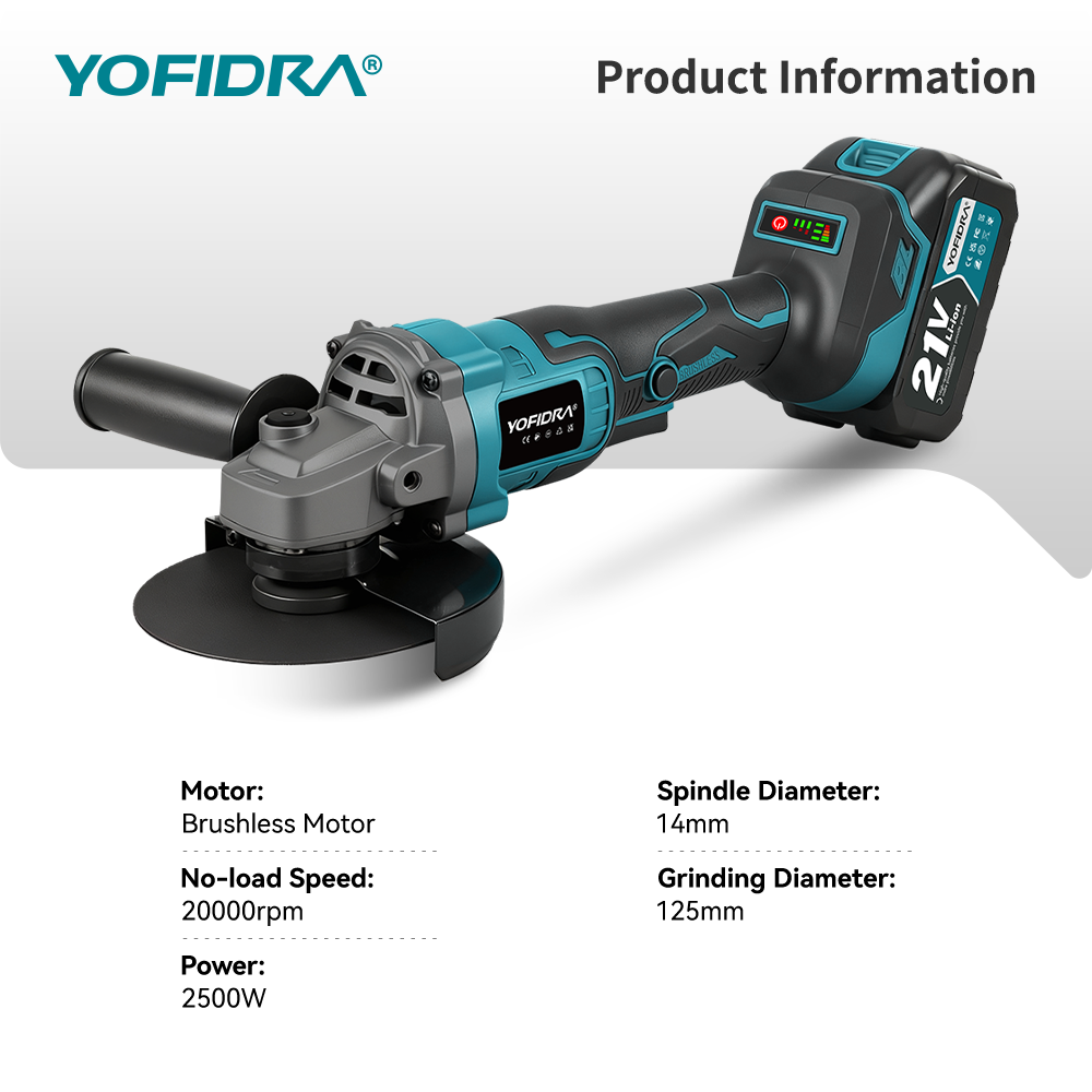 YOFIDRA 125Mm Penggiling Sudut - Brushless Angle Grinder Battery Powered ulasan dan harga