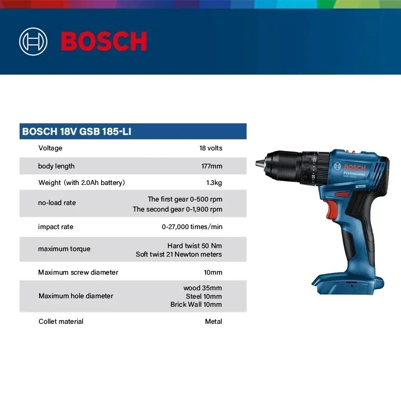 Bosch GSB 185-LI 18V Bor Impac - Brushless Cordless Electric Drill 18V ulasan dan harga